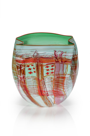 Dale Chihuly , Mint Green White Soft Cylinder with Cherry Lip Wrap