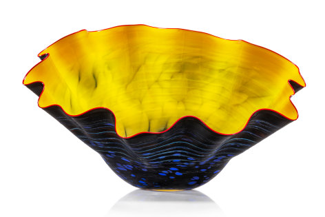 Dale Chihuly , Cobalt Yellow Black Macchia with Vermilion Lip Wrap