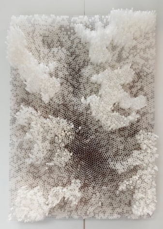White Straws, 2019, Straws on wood panel&nbsp;with metal frame