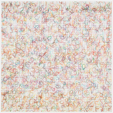 White Squares, 2013, Acrylic, embroidery and gel medium on canvas