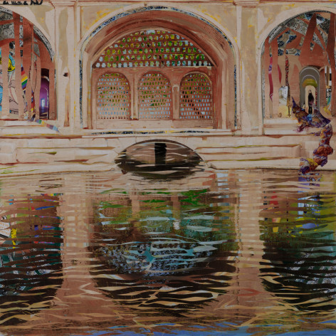 Upon Reflection 2, 2023, Mixed media and collage on canvas