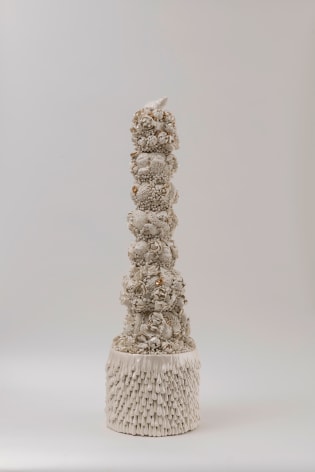 Habitat Tower 3, 2021, Porcelain, 18k Gold Decorated, Wood, Expoxy Clay,&nbsp;109 x 31 cm / 42.9 x 12.2 in.