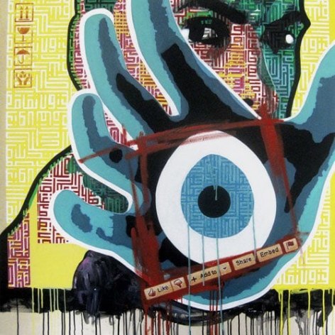 Third Eye,&nbsp;2011, Acrylic, pen and stitched yarn on canvas
