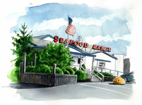 The Seafood Barge Restaurant is located on the water on Route 25 in the Port of Egypt Marina in Southold.