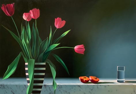 Bruce Cohen Tulips and halved peach, 2020