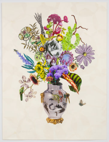 Jane Hammond Francois Rousseau Vase with Swaddled Babies, Flaming Sword and Bells of Ireland, 2022