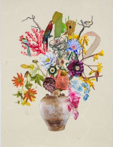 Jane Hammond Borneo Vase with Bridal Veil Mushroom, Common Green Magpie and Kangaroo Paw, 2022