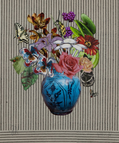 Jane Hammond Persian Kashan Vase with Button Medick, Cucumber Beetle and Lily, 2023