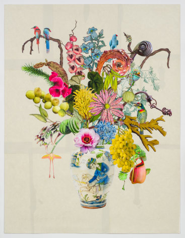 Jane Hammond Persian Kashan Vase with Button Medick, Agapanthus and Carmine Bee-Eater, 2024