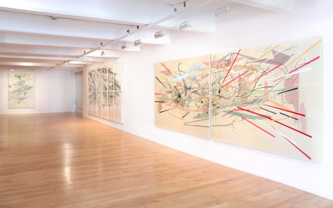 Installation view of&nbsp;Julie Mehretu,&nbsp;Paintings and Works on Paper, 2015