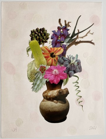Jane Hammond Peruvian Frog Vessel with Clematis, Protea and Succulent, 2021