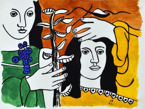 Fernand L&eacute;ger Deux T&ecirc;tes de Femmes avec une Fleur, 1949