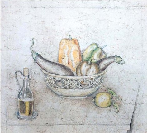 Balthus Legumes dans un bol et huilier
