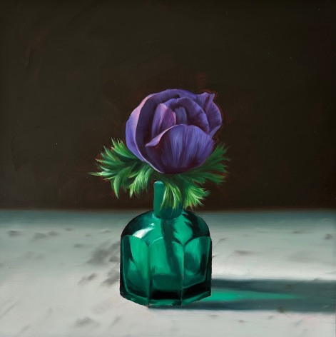 Bruce Cohen Purple Anemone in Green Bottle, 2025