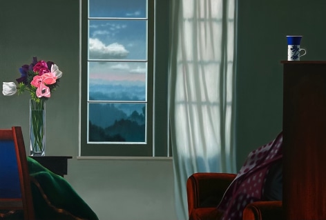 Bruce Cohen Interior with Anemones, Coffee Cup and Sunset, 2025