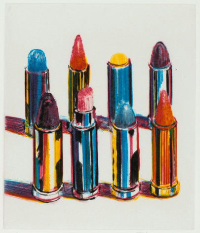 Wayne ThiebaudEight Lipsticks, 1988Color drypoint with etchingPlate: 7 x 5 7/8 inchesSheet: 14 1/8 x 12 inchesEdition of 60