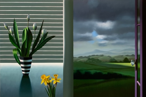 Bruce Cohen Untitled, Interior with White Tulips, Daffodils and Landscape, 2023