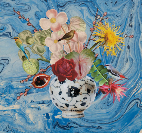 Jane Hammond Safavid Vase with Diamond Firetail, Fishbone Cactus and Rose, 2025