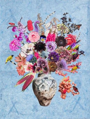 Jane Hammond Mamluk Safavid Jar with Snapdragon, Bloody Butcher Corn and Red Factor Canaries, 2025