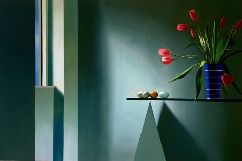 Bruce Cohen Interior with Tulips on Glass Table, 2020