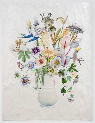 Jane Hammond Hu Vase w&shy;&shy;ith Passion Flowers, &shy;Shaggy Ink Caps and Cockatoo, 2023