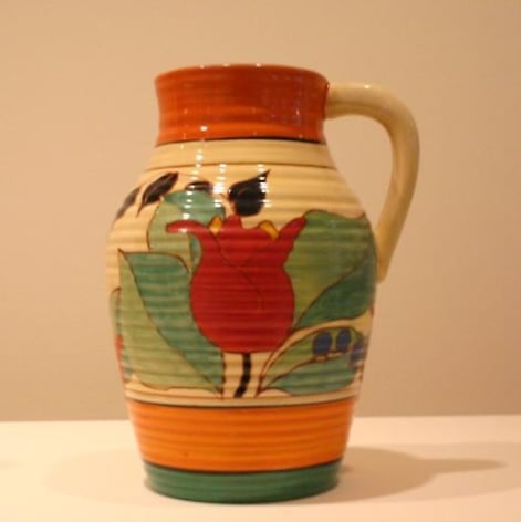 Clarice Cliff Red Tulip single-handed lotus jug