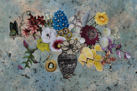 Jane Hammond Turkish Silver Vase with Bramble Hairstreak, Primrose and Spanish Dagger, 2025
