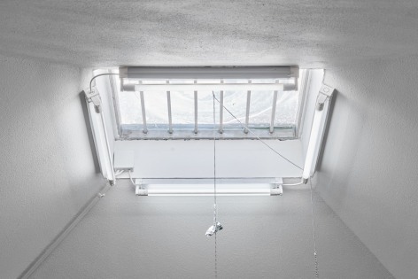 Installation view, Nina Canell, Future Mechanism Rag Plus Two Grams, Simian, Cophenhagen, 2024. Photo: GRAYSC / Simian