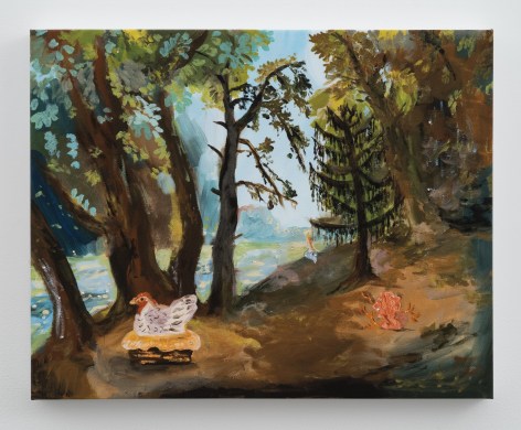 Karen Kilimnik, hen of the woods on the mermaid isle, li galli, with Fairies + Fireflies; The Fiorucci Trust 2019