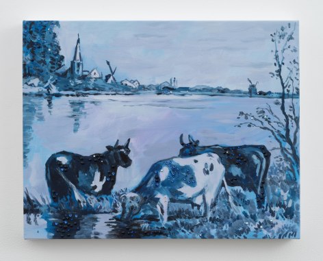 Karen Kilimnik, the 3 Sapphire, Cobalt + Zircon holsteins in Delft, 2019