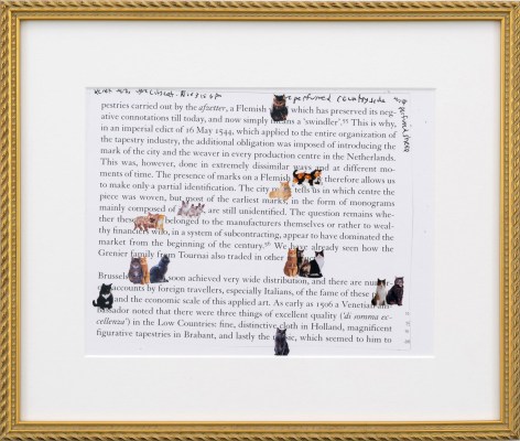 Karen Kilimnik, the historical presence of the cat in the tapestry market, netherlandish latter half 15th century​, 2015