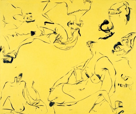 Sue Williams, Furballs (green + blue with fuzzy pads), 1996