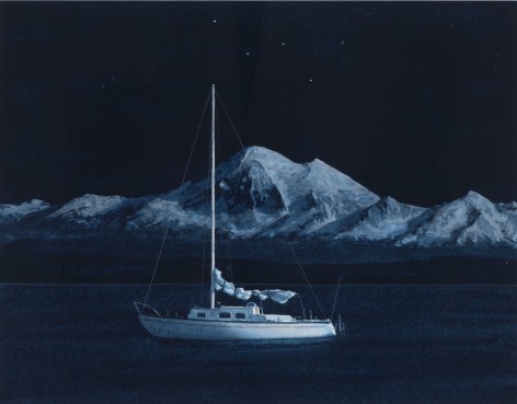 Tim Gardner, Sailboat in Moonlight with Mt. Baker and Cassiopeia, 2015
