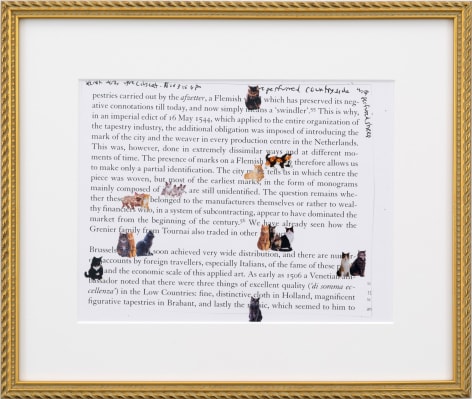 Karen Kilimnik, the historical presence of the cat in the tapestry market, netherlandish latter half 15th century​, 2015