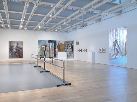 Installation view of&nbsp;Nick Mauss: Transmissions,&nbsp;Whitney Museum of American Art, New York, 3/16 - 5/14/2018, Left to right:&nbsp; Dorthea Tanning, Aux environs de Paris (Paris and Vicinity), 1962; Nick Mauss, Images in Mind, 2018; Documentation of George Balachine chorerography in rehearsals, 1951-58; Pavel Tchelitchew, Interior Landscape Skull, 1949; John Storrs, Forms in Space #1, c. 1924; Elie Nadelman, Two Circus Women, c. 1928-29; Gustav Natorp figure (formerly owned by Lincoln Kirstein), 1898; Sturtevant, Rel&acirc;che, 1967; Ilse Bing, Untitled (Skyscrapers, night, NY), 1936; Ilse Bing, Dead End II, 1936.; Ilse Bing, Three Birds in the Sky, Paris, 1936; Ilse Bing, Between France and U.S.A. (Seascapes), 1936; Elie Nadleman, Untitled, c. 1938-46; Elie Nadelman, Untitled, c. 1938-46; Elie Nadelman, Untitled, c. 1938-46; Elie Nadelman, Untitled, c. 1938-46; Carl Van Vechten, Al Bledger of the Von Grona (American) Negro Ballet, 1938; Carl Van Vechten, Al Bledger of the Von Grona (American) Negro Ballet, 1938; Carl Van Vechten, Carl Van Vechten slideshow, 1940-64. Photograph by Ron Amstutz. Digital image &copy; Whitney Museum of American Art, New York