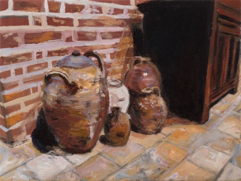 Karen Kilimnik, Velasquez's potteryware in Leonardo Da Vinci's Dining Room, Amboise​, 2015