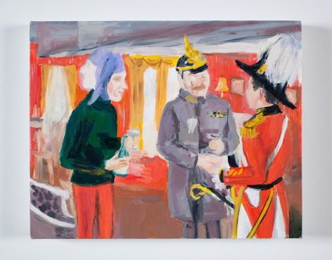 Karen Kilimnik, Janus, Bismarck + Admiral Nelson (steed) all getting along swimmingly, (dress up cocktail party)