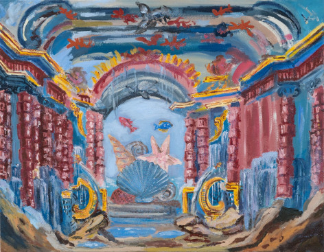 Karen Kilimnik, the sea monster decides to make itself at home in the palace of a river or god of the sea - by Piero Bonifazio ALGIERI - 1740's, Paris underground river​, 2016