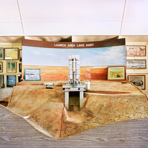 Museum miniature diorama of a rocket ship launch site.