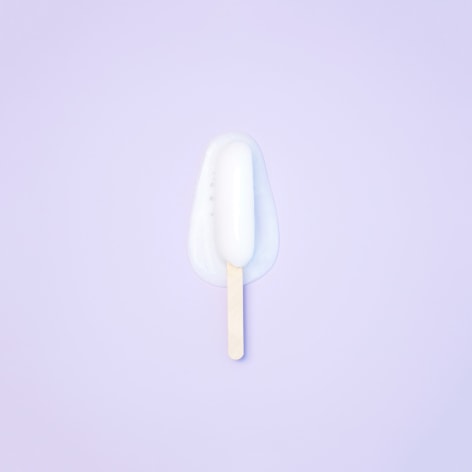 Color photo of a popsicle melting on a periwinkle background.