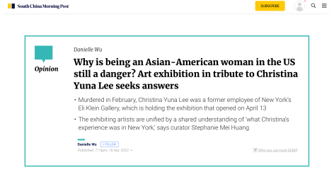 SCMP | Why is being an Asian-American woman in the US still a danger? Art exhibition in tribute to Christina Yuna Lee seeks answers