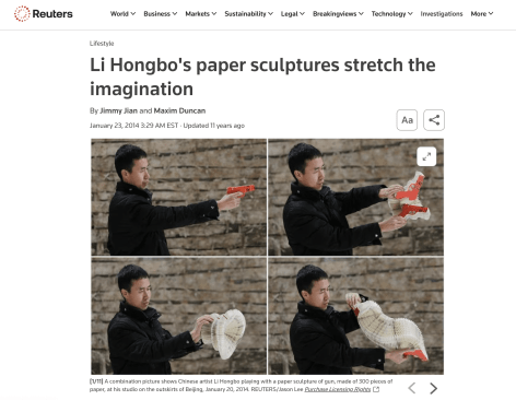 Reuters | Li Hongbo's paper sculptures stretch the imagination