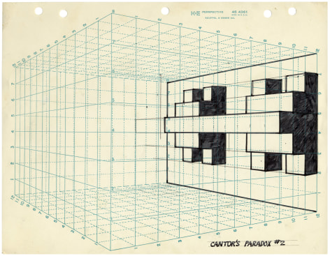 Mel Bochner,&nbsp;Cantor&#039;s Paradox #2,&nbsp;1966. Ink and pencil on graph paper, 8 1/2 x 11 inches.