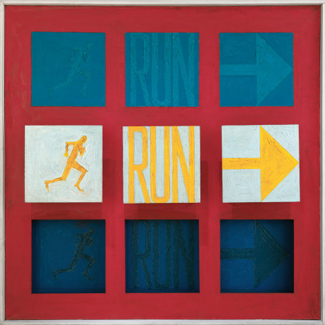 Sol LeWitt, Run I, 1962. Oil on canvas, painted wood, 61 x 61 x 8 1/4 inches. &copy; The LeWitt Estate / Artists Rights Society (ARS), New York.