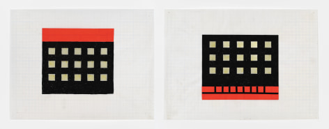 Untitled (study for Apartment House),&nbsp;1981. Ink and colored tape on graph paper, diptych, 8 1/2 x 11 inches, each sheet. On view at Craig Starr Gallery.&nbsp;