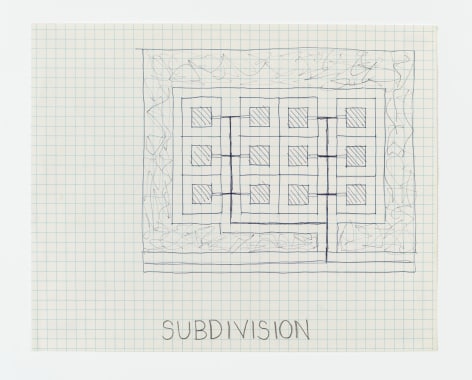 Subdivision,&nbsp;1981. Ink and pencil on graph paper, 8 1/2 x 10 1/2 inches. On view at Craig Starr Gallery.