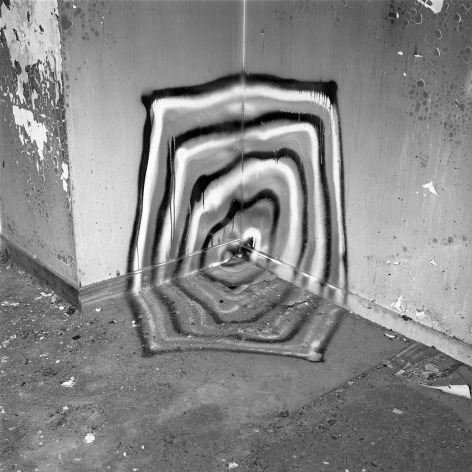 John Divola,&nbsp;Vandalism (74V56), 1974. Gelatin silver print. Image: 15 x 15 inches, frame: 25 x 24 inches.