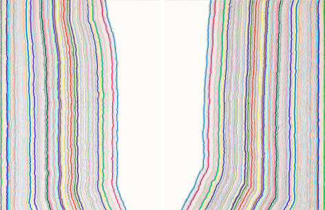 Chiral Lines 27, marker and pen on paper. 50 x 38&nbsp;inches&nbsp;each, 50 x 76&nbsp;inches overall