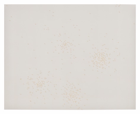 Halos, Gardner Museum&nbsp;445-031, 2018.&nbsp;Braille punch, gold leaf, and graphite on paper.