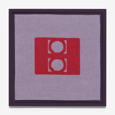 Rachel Perry,&nbsp;Chocolate Pots de Cr&egrave;me (1): Five Tuesdays in Winter, 2021-2023. Wool and silk on canvas with artist frame, 11 3/4 x 11 3/4 inches.